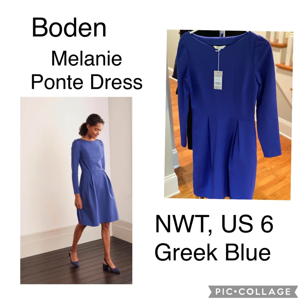 Boden Melanie Ponte Dress, NWT, Greek Blue